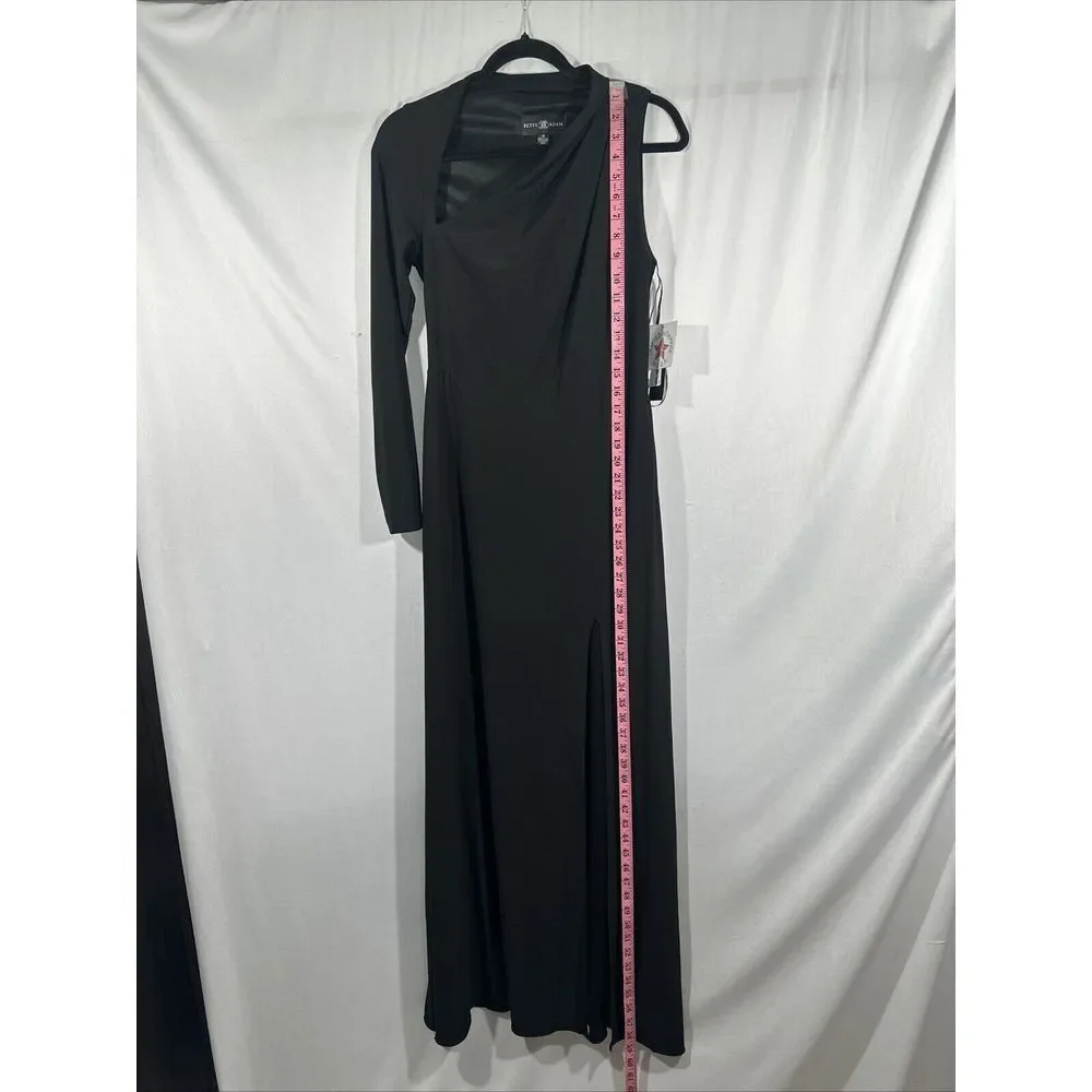 NWT $199 Betsy & Adam [ 8 ] One Shoulder Single Long Sleeve Gown‎ Black